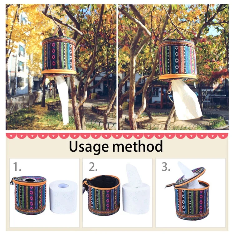 Держатель для бумажных салфеток на открытом воздухе Oxford Cloth Camping Tent Tree Hanging Tissue Roll Storage Box - Розовый + Синий