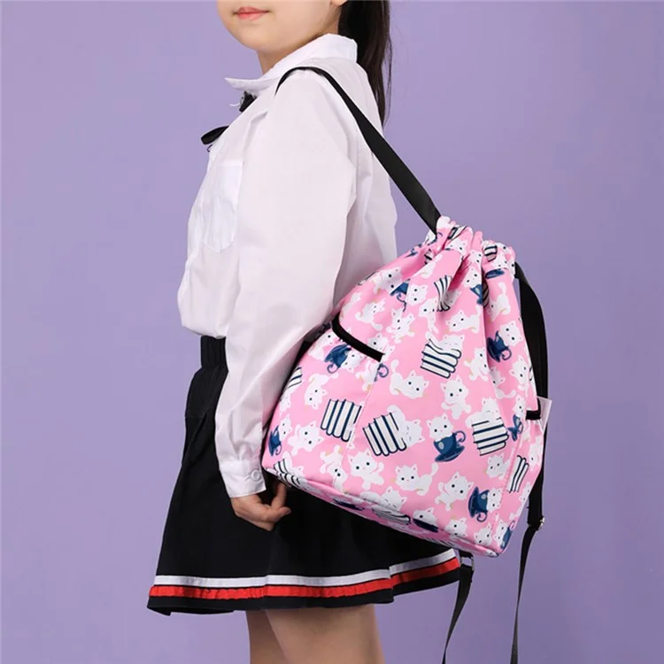 Mochila de Desenho Animado para Crianças HALIN, para Camping ao Ar Livre, Escola, Bolsa de Ombro com Cordão - Gato