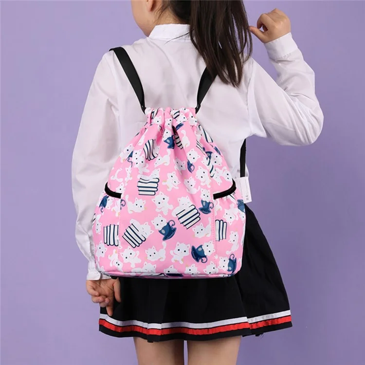 Mochila de Desenho Animado para Crianças HALIN, para Camping ao Ar Livre, Escola, Bolsa de Ombro com Cordão - Gato