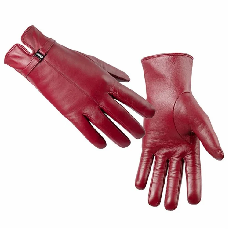 Ozero 1 Paar Frauen Winter Windprofessioneller Schaffell Lederhandschuhe Touchscreen Vollfuscheln Fäustlinge - Weinrot / L