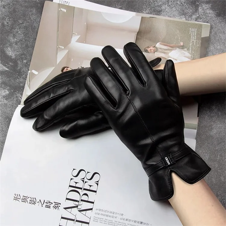 Ozero 1 Paar Frauen Winter Windprofessioneller Schaffell Lederhandschuhe Touchscreen Vollfuscheln Fäustlinge - Weinrot / L