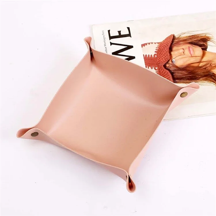 AOTU PVC Leather Camping Picnic Utensils Holding Tray Desktop Organizer Storage Box for Jewelry Key Coin - Pink