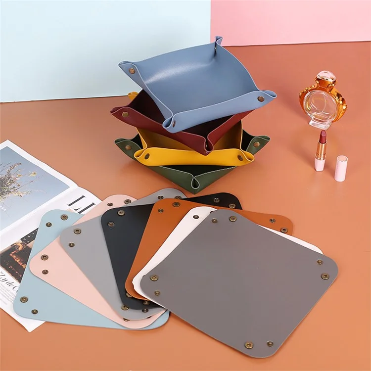 AOTU PVC Leather Camping Picnic Utensils Holding Tray Desktop Organizer Storage Box for Jewelry Key Coin - Pink