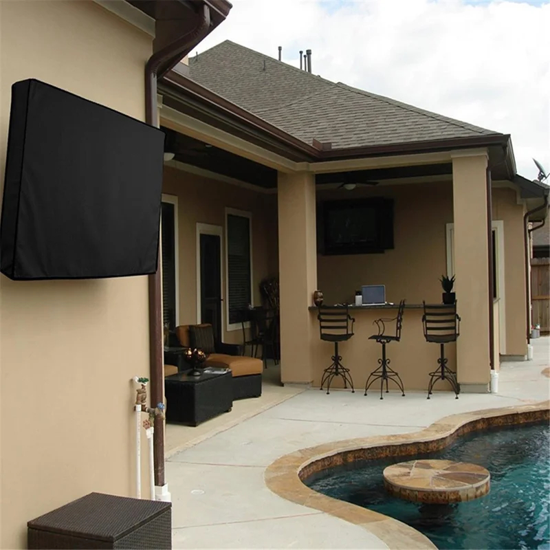 HALIN vandtæt beskyttelsesdæksel til udendørs TV-skærm, støvsikker polyesterbeskyttelse til 55-58 tommer LCD LED - beige