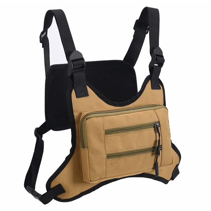 Outdoor Men Tactical Vest Bag Waterproof Polyester Multi-pockets Chest Bag - Khaki