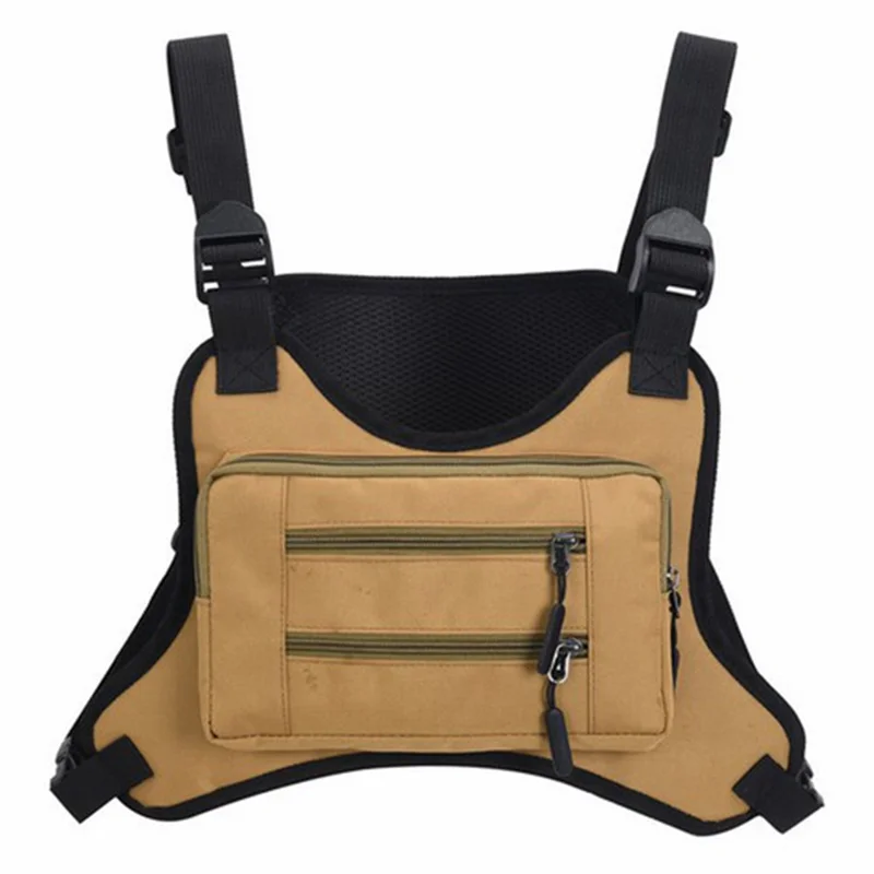 Outdoor Men Tactical Vest Bag Waterproof Polyester Multi-pockets Chest Bag - Khaki