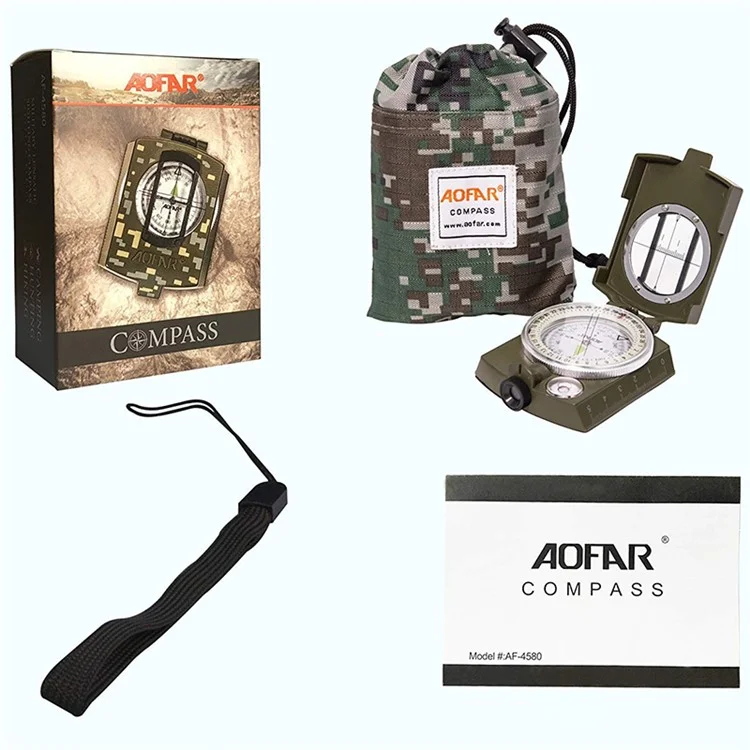 AOFAR AF-4580 Aleación de Zinc Outdoor Compass Senderismo Camping Fluorescent Compass