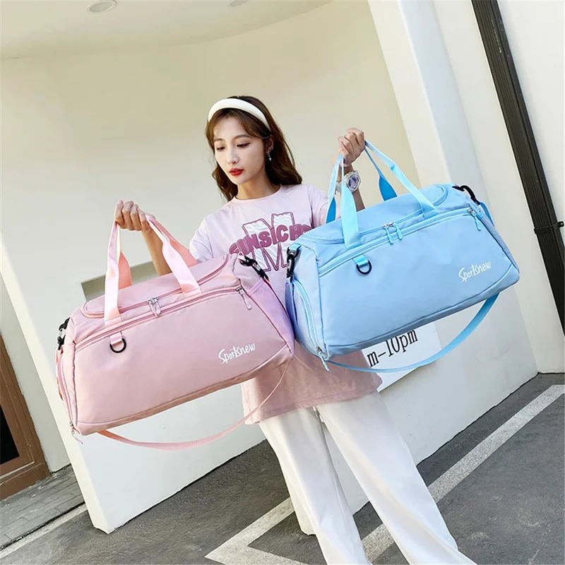 Oxford Cloth Unisex Waterproof Fitness Tote Crossbody Bag Large Capacity Travel Luggage Bag - Baby Blue