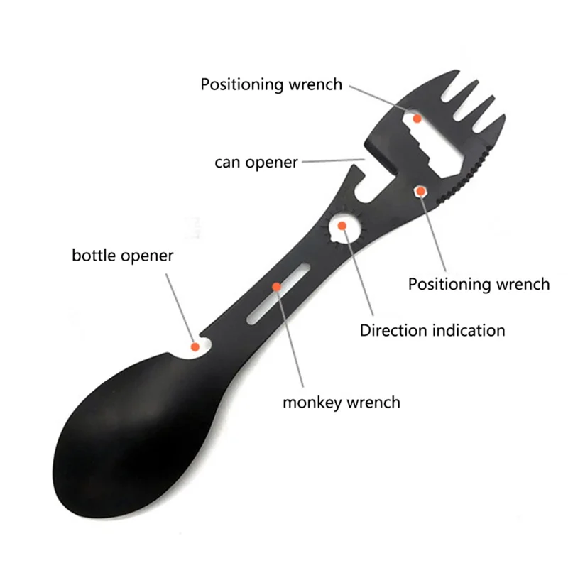 Stainless Steel Camping Spoon Fork Knife Wine Bottle Opener (BPA-Free, No FDA Certified) - Silver
