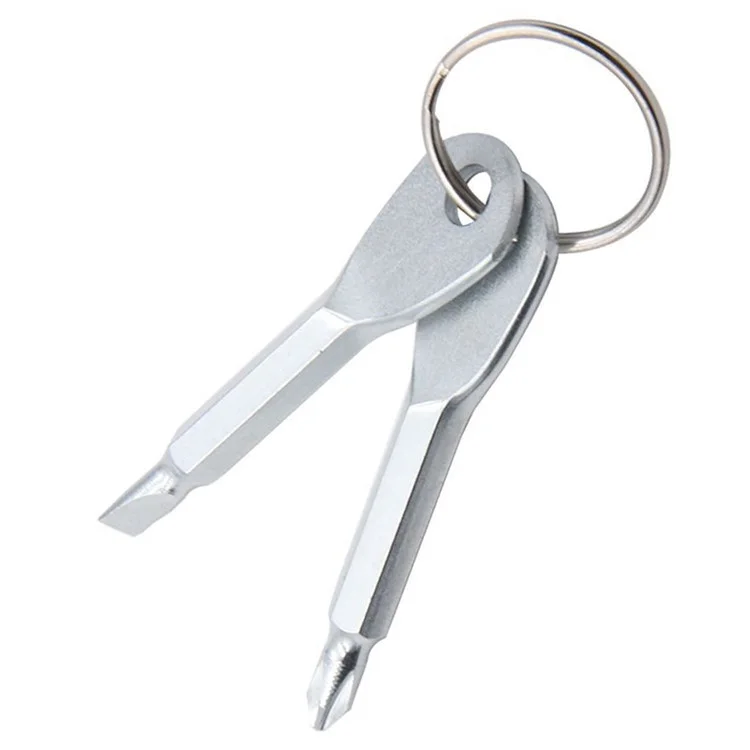 2-in-1 Outdoor Emergency Portable EDC Screwdriver Pocket Tool with Key Ring - Silver