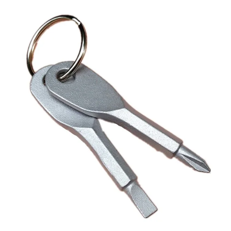 2-in-1 Outdoor Emergency Portable EDC Screwdriver Pocket Tool with Key Ring - Silver