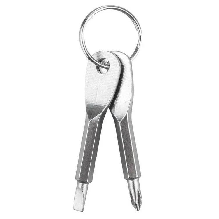 2-in-1 Outdoor Emergency Portable EDC Screwdriver Pocket Tool with Key Ring - Silver