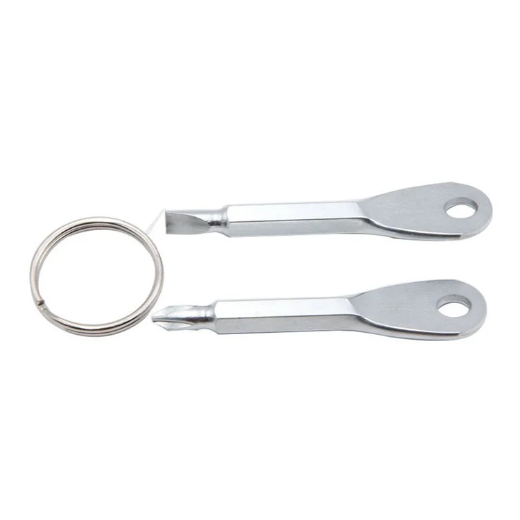 2-in-1 Outdoor Emergency Portable EDC Screwdriver Pocket Tool with Key Ring - Silver