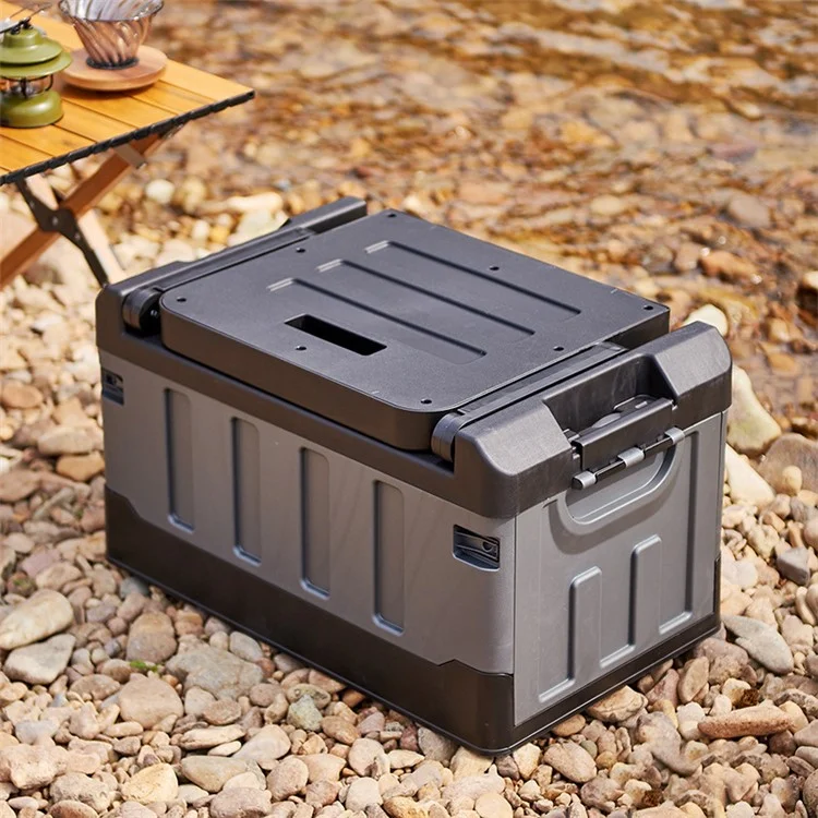 K6301-L.C Caixa de armazenamento para camping ao ar livre de 60L Assento dobrável Organizador do porta-malas do carro - Preto+Cinza 
