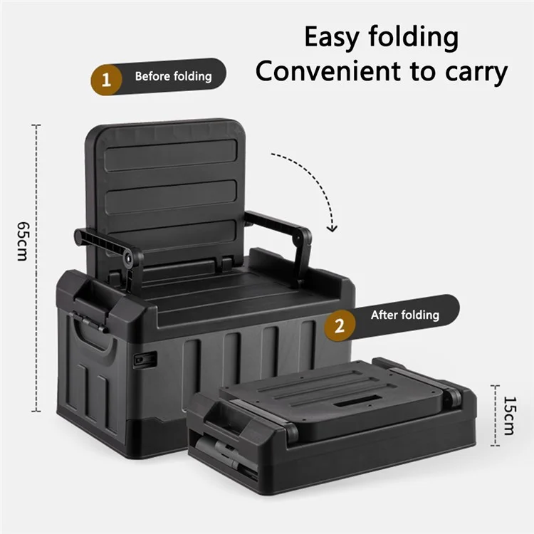 K6301-L.C Caixa de armazenamento para camping ao ar livre de 60L Assento dobrável Organizador do porta-malas do carro - Preto+Cinza 