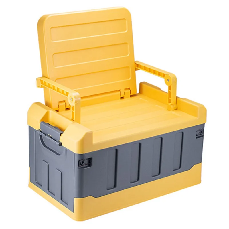K6301-L.C 60L Outdoor Camping Storage Box Folding Seat Car Trunk Organizer - Yellow+Grey