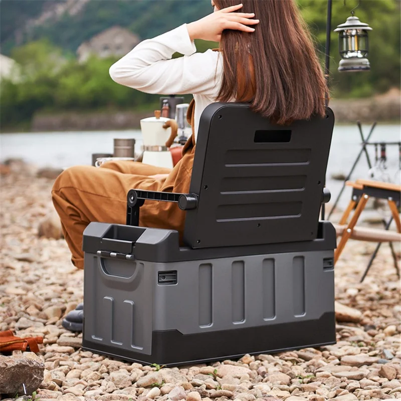 K6301-L.C 60L Outdoor Camping Storage Box Folding Seat Car Trunk Organizer - Yellow+Grey