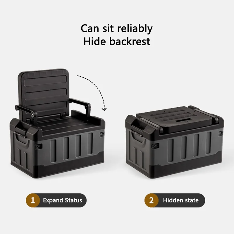 K6301-L.C 60L Outdoor Camping Storage Box Folding Seat Car Trunk Organizer - Yellow+Grey