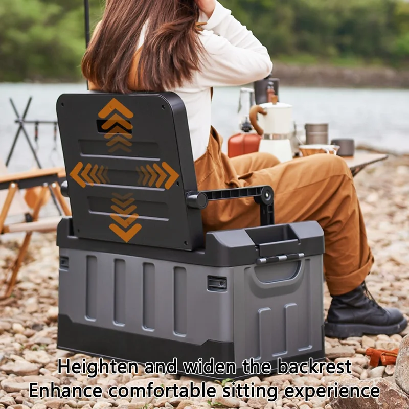 K6301-L.C 60L Outdoor Camping Storage Box Folding Seat Car Trunk Organizer - Yellow+Grey