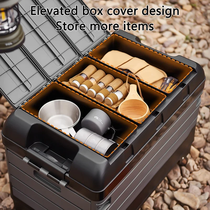 K6301-L.C 60L Outdoor Camping Storage Box Folding Seat Car Trunk Organizer - Yellow+Grey