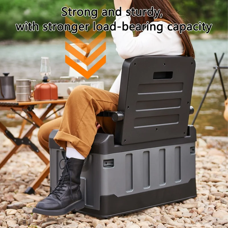 K6301-L.C 60L Outdoor Camping Storage Box Folding Seat Car Trunk Organizer - Yellow+Grey