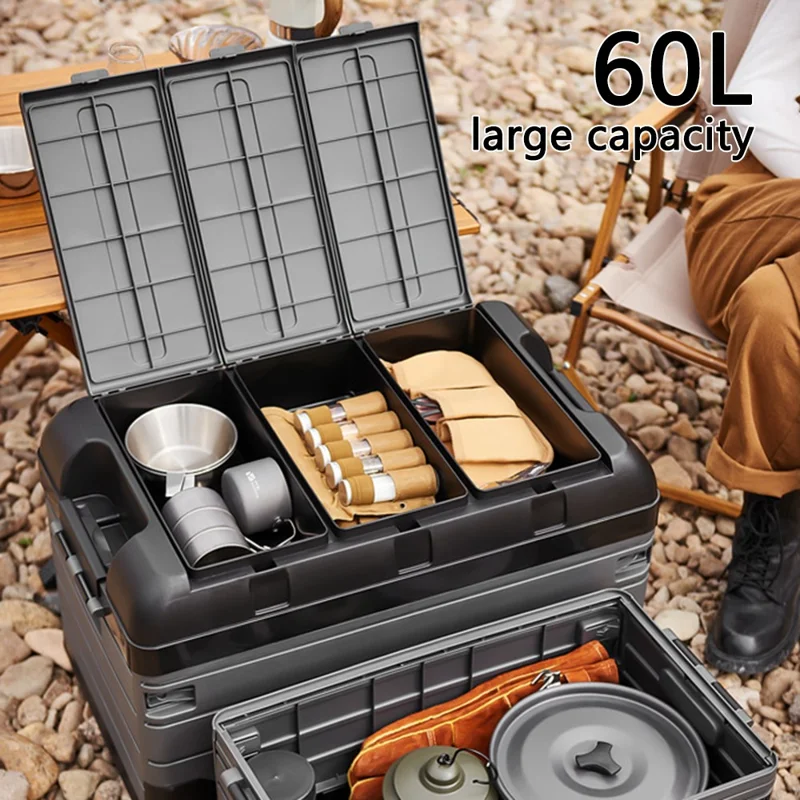 K6301-L.C 60L Outdoor Camping Aufbewahrungsbox Klappsitz Auto Kofferraum Organizer - Himmelblau