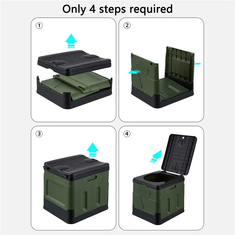K6203-T PP Inodoro plegable Inodoro portátil de camping para automóvil Inodoro de emergencia reutilizable - Verde del ejército 