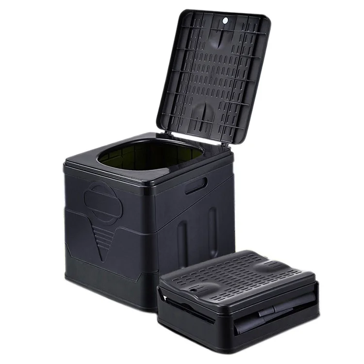 K6203-T PP Pieghevole Toilette Portatile per Campeggio Auto Toilette Riutilizzabile Emergenza Toilette - Nero