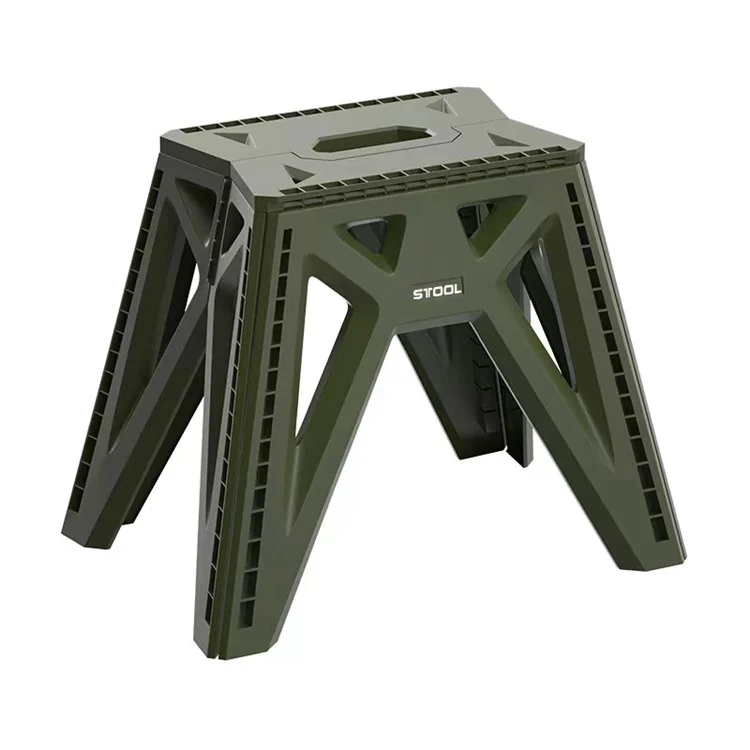 6901-L Outdoor Camping Portable PP Folding Stool with Carry Handle, Size L - Army Green