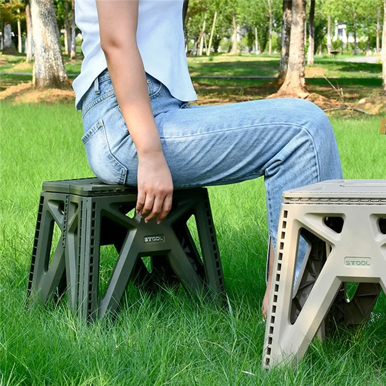 6901-L Outdoor Camping Portable PP Folding Stool with Carry Handle, Size L - Army Green