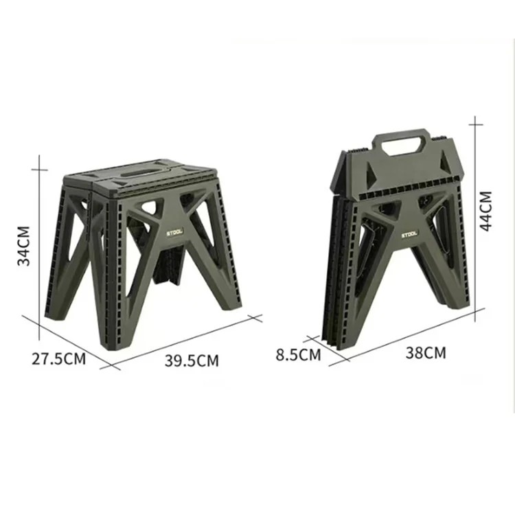 6901-L Outdoor Camping Portable PP Folding Stool with Carry Handle, Size L - Army Green