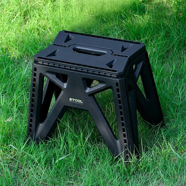 6901-L Outdoor Camping Portable PP Folding Stool with Carry Handle, Size L - Black