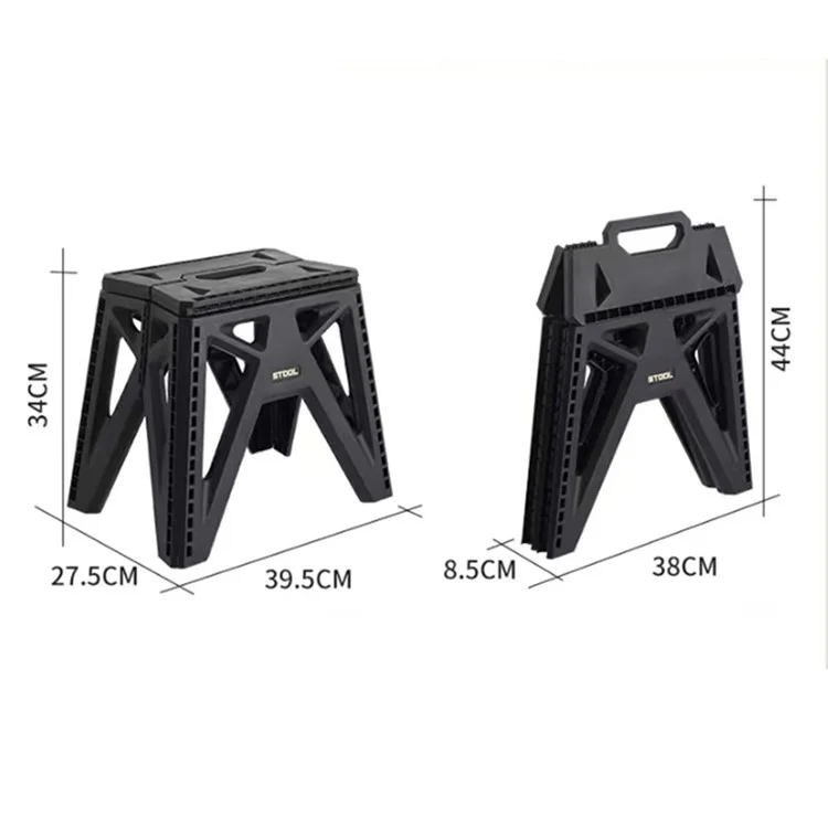 6901-L Outdoor Camping Portable PP Folding Stool with Carry Handle, Size L - Black