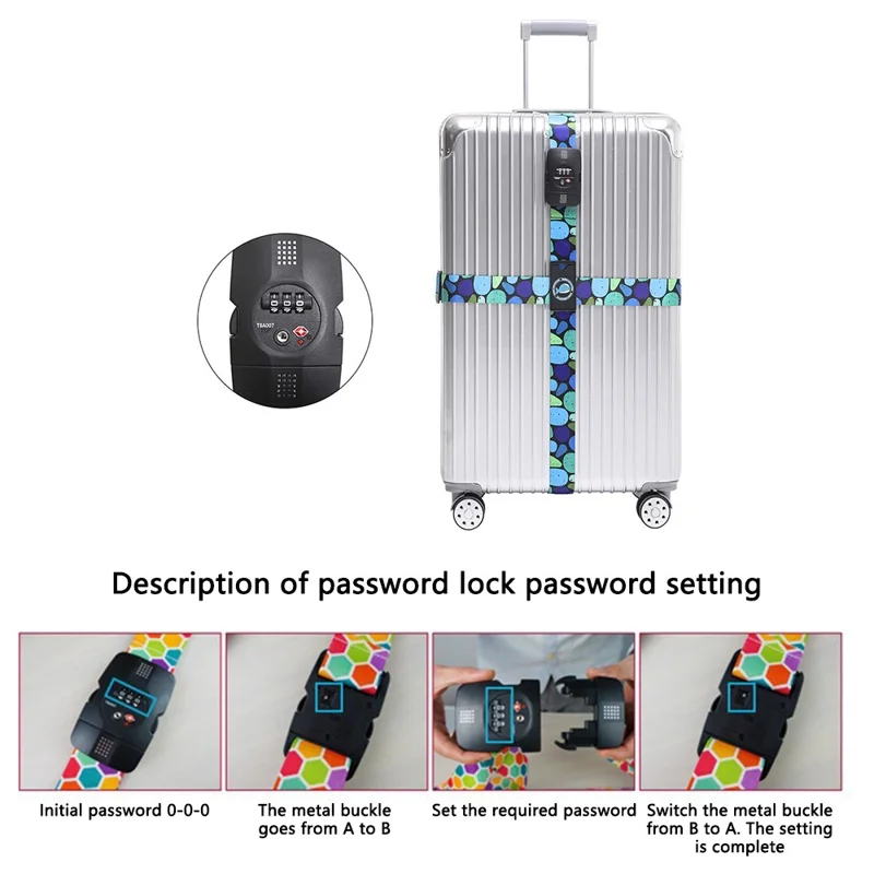 TSA-001 Suitcase Fixed Belt with TSA Password Lock Luggage Packing Strap - Honeycomb