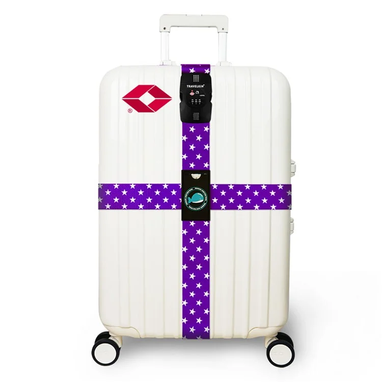TSA-001 Suitcase Fixed Belt with TSA Password Lock Luggage Packing Strap - Purple Stars