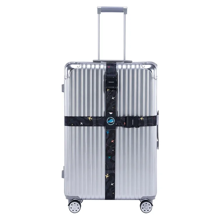 TLK-007A Sangle d'emballage pour valise Sangle de voyage pour valise (sans mot de passe) - Landmarks volants+Noir