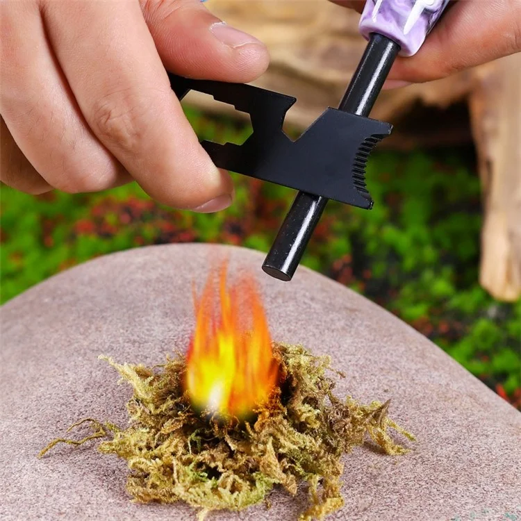 Outdoor Edelstahl Campingfeuer-Starter Flint Scraper Fire Rod Striker Flaschenöffner Werkzeug