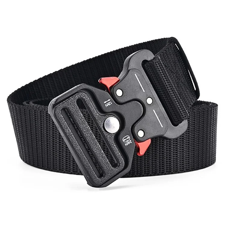 P0051A Outdoor Sport Canvas Men Tactical Belt with Red Quick Release Buckle - Black