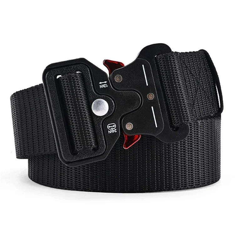 P0051A Outdoor Sport Canvas Men Tactical Belt with Red Quick Release Buckle - Black