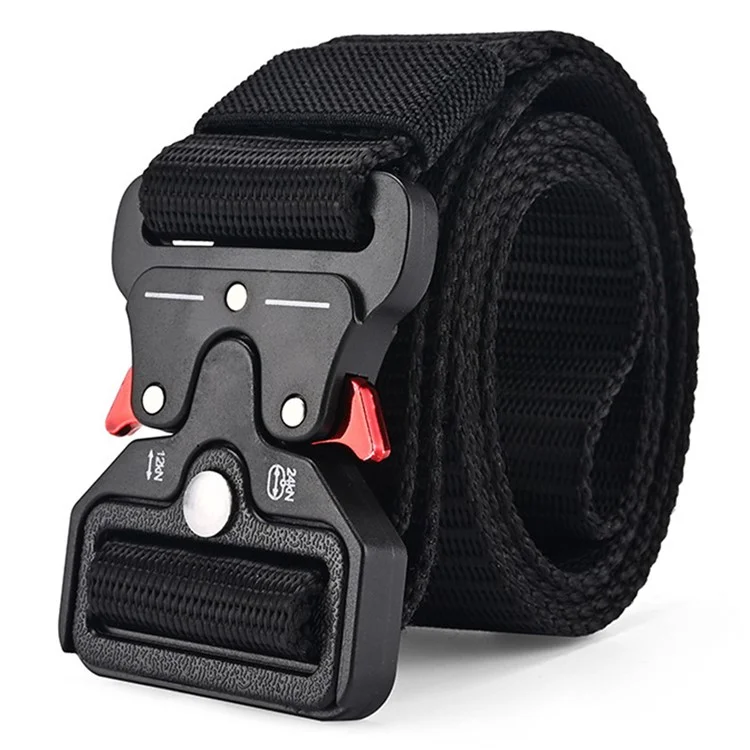 P0051A Outdoor Sport Canvas Men Tactical Belt with Red Quick Release Buckle - Black