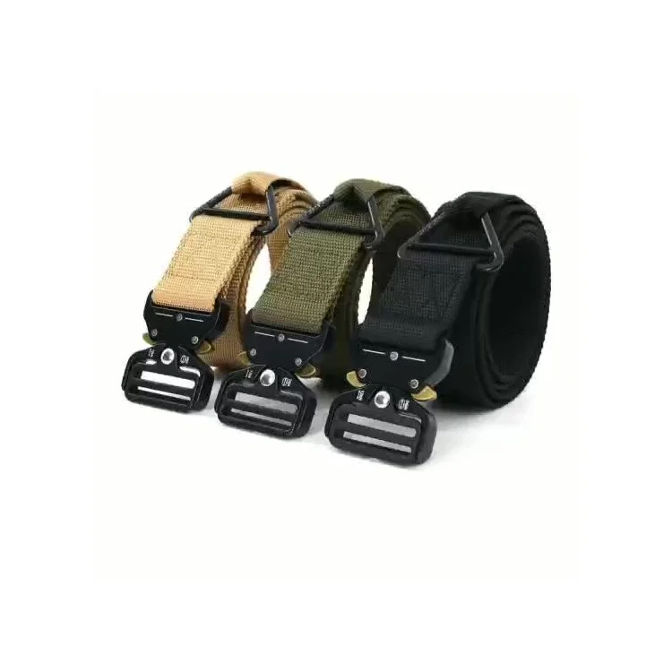 ZS08 125cm Men Tactical Belt Canvas Waistband with Gold Quick Release Buckle - Black