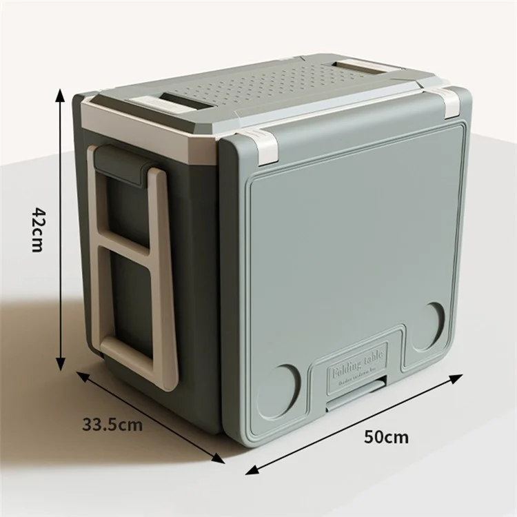 Table pliante portable pour le camping en plein air et les pique-niques, avec boîte isotherme de 32 L et 2 tabourets - Vert + Gris