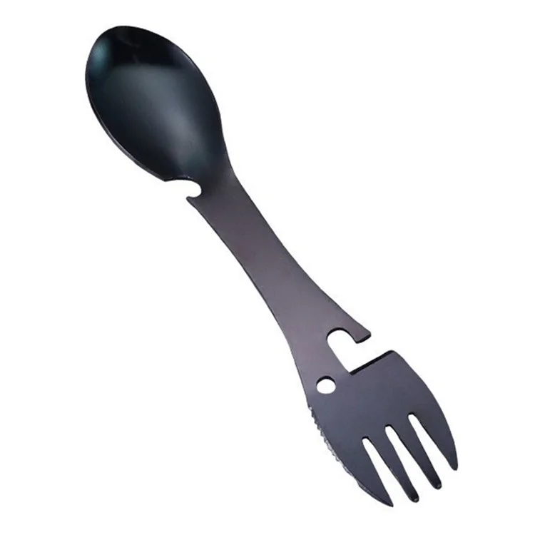 DY6989 Besteck-Set Edelstahl Löffel Gabel Messer Flaschenöffner Dosenöffner (BPA-frei, kein FDA) - Schwarz