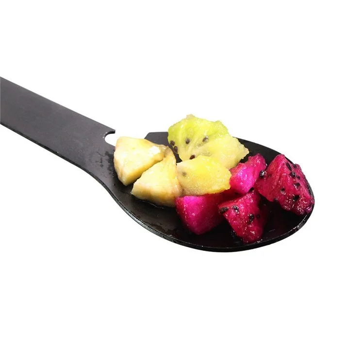 DY6989 Besteck-Set Edelstahl Löffel Gabel Messer Flaschenöffner Dosenöffner (BPA-frei, kein FDA) - Schwarz