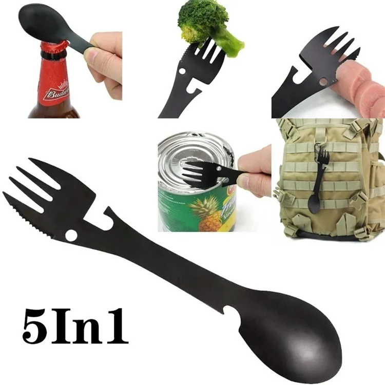 DY6989 Spork Stainless Steel Spoon Fork Knife Bottle Can Opener (BPA-Free, No FDA) - Silver
