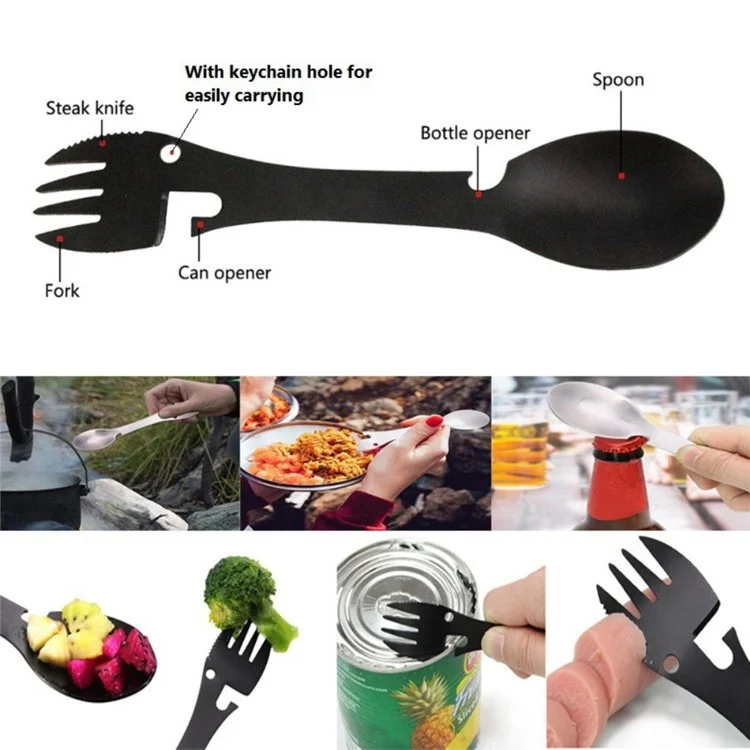DY6989 Spork Stainless Steel Spoon Fork Knife Bottle Can Opener (BPA-Free, No FDA) - Silver