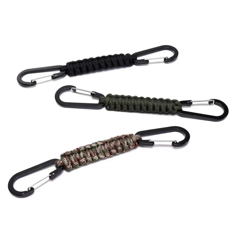 YT15010 Outdoor Climbing Paracord Keychain Carabiner Handcrafted Emergency Gear - Black