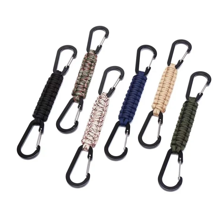 YT15010 Outdoor Climbing Paracord Keychain Carabiner Handcrafted Emergency Gear - Black