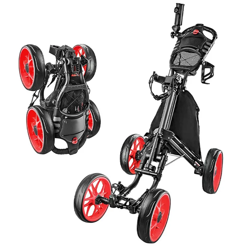 ZH-X005 4-Wheel Aluminum Alloy Golf Push Cart Folding Trolley Pull Caddy Cart