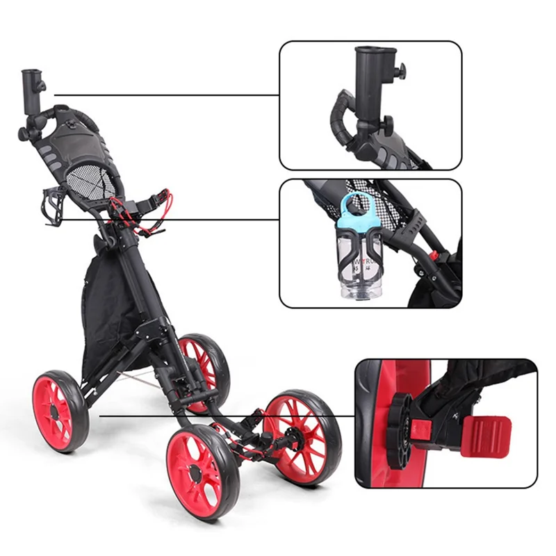 ZH-X005 4-Wheel Aluminum Alloy Golf Push Cart Folding Trolley Pull Caddy Cart